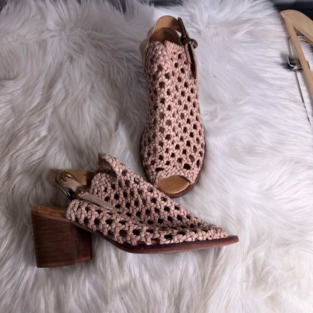 Veracruz‎ Artisans Woven Leather Slingback Block Heel Sandals Pink Nude Size 39